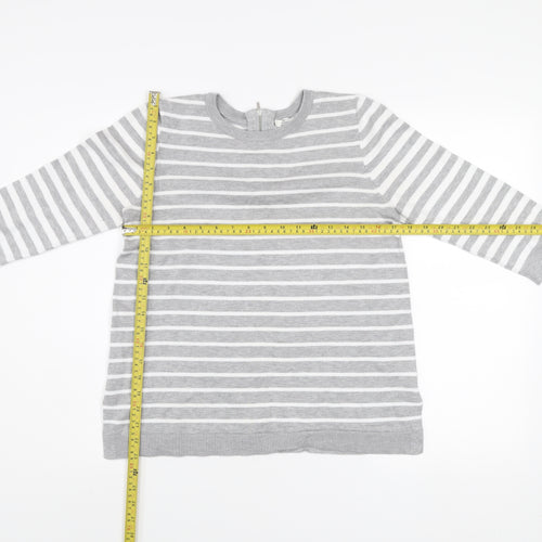 89th + Madison Women's Grey Striped Crew Neck Knit Jumper Size S