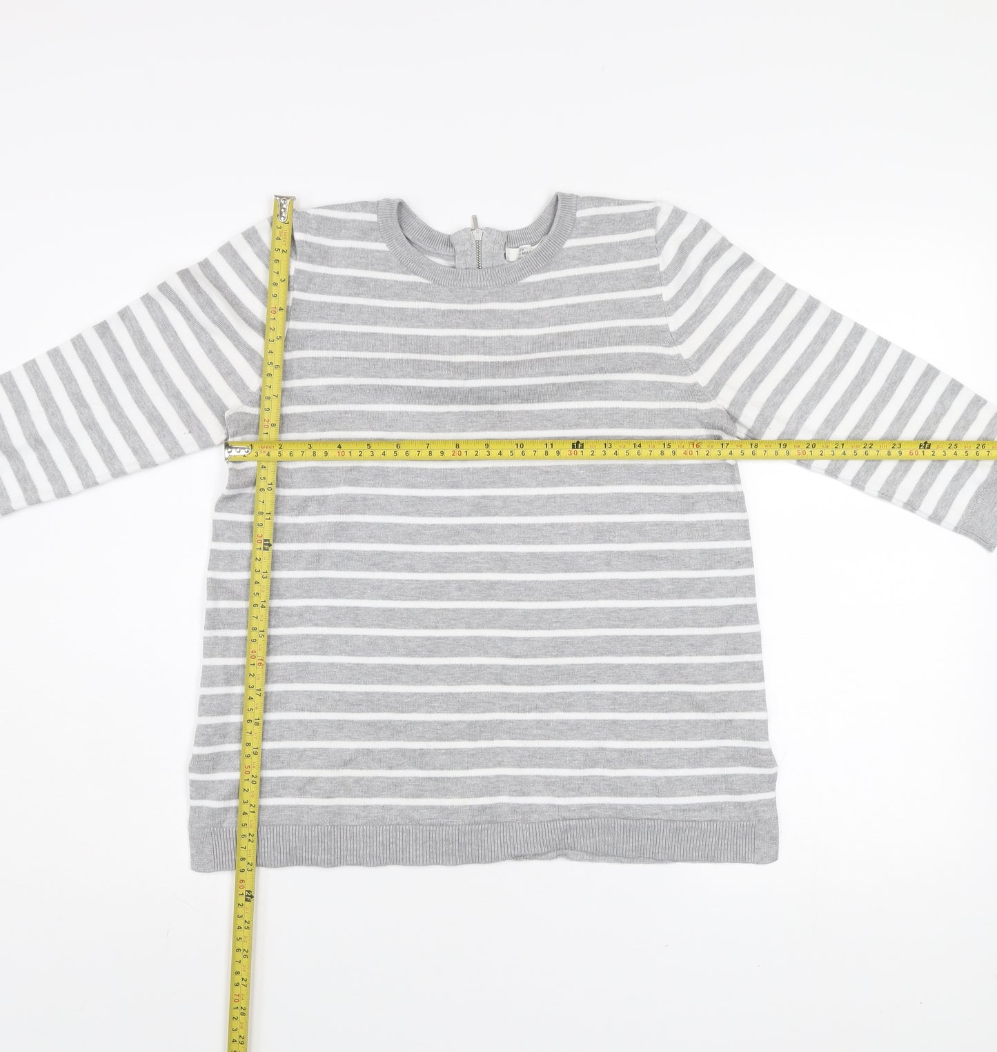 89th + Madison Women's Grey Striped Crew Neck Knit Jumper Size S