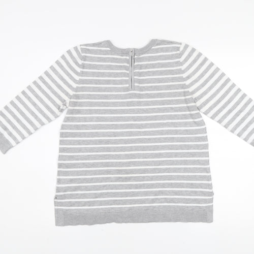 89th + Madison Women's Grey Striped Crew Neck Knit Jumper Size S