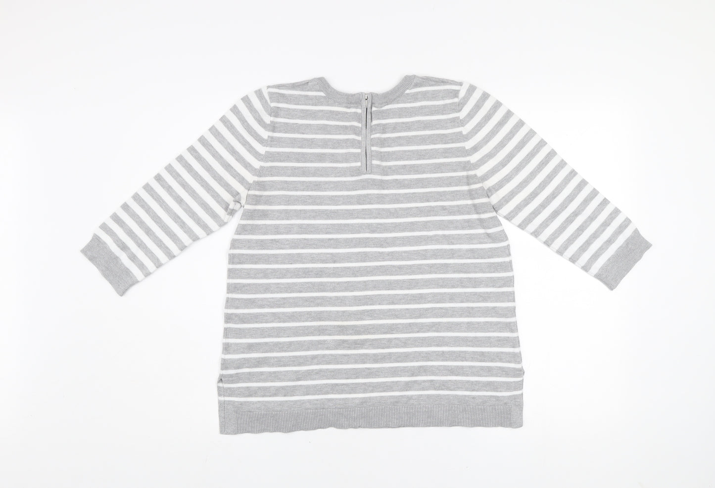 89th + Madison Women's Grey Striped Crew Neck Knit Jumper Size S