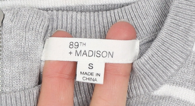 89th + Madison Women's Grey Striped Crew Neck Knit Jumper Size S