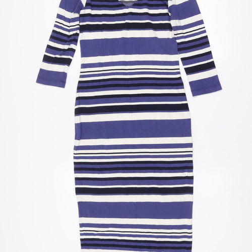 Blooming Marvellous Women’s Blue Striped Bodycon Midi Dress Size 10