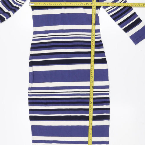 Blooming Marvellous Women’s Blue Striped Bodycon Midi Dress Size 10