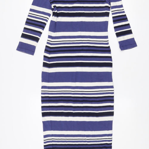 Blooming Marvellous Women’s Blue Striped Bodycon Midi Dress Size 10