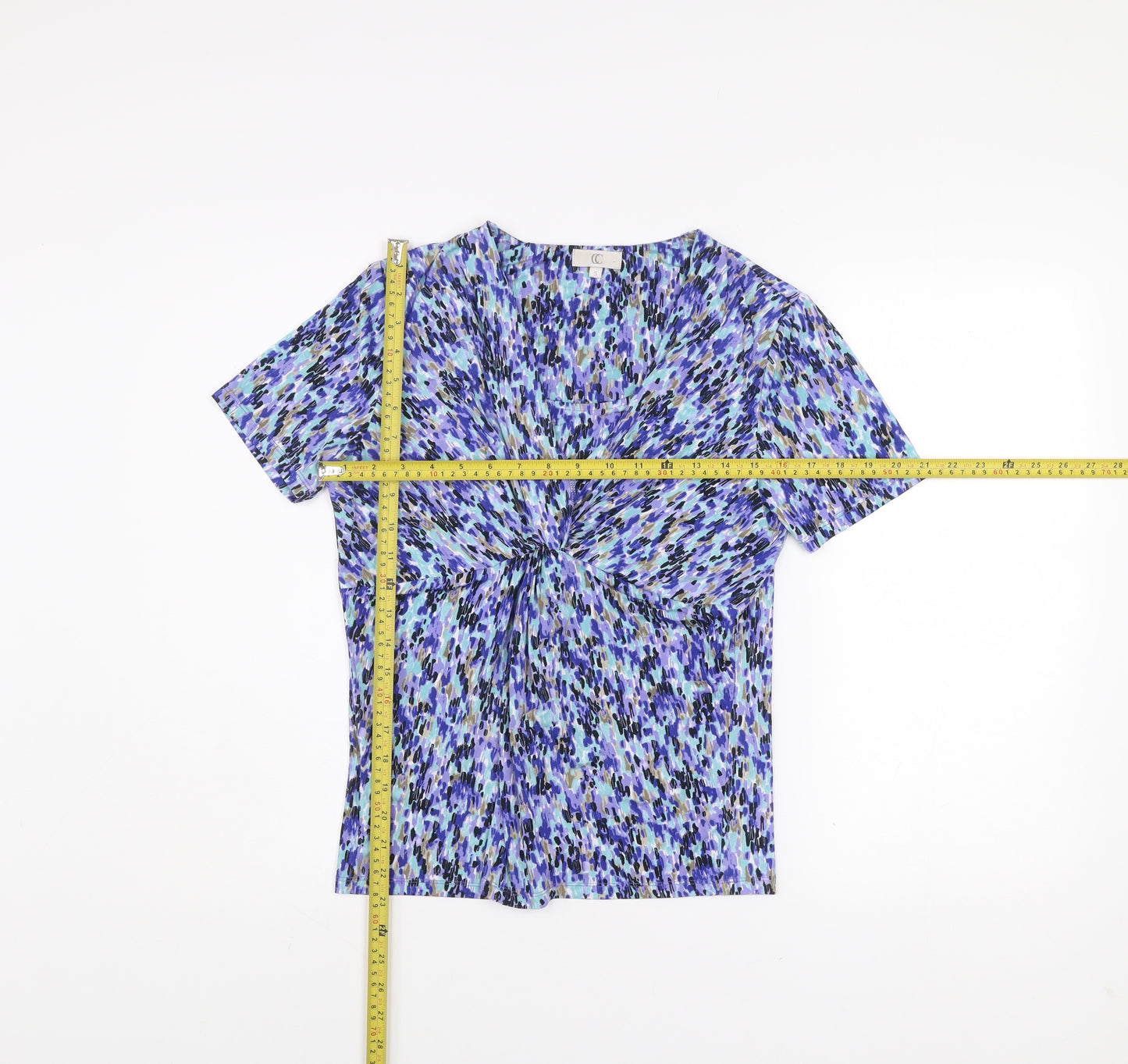 CC Women’s Blue Multicoloured Knot Front Short Sleeve Top Size S