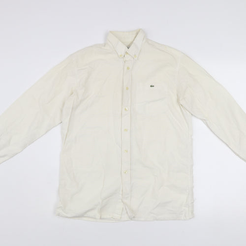 Lacoste Men’s Ivory Long Sleeve Button-Up Cotton Shirt Size 14