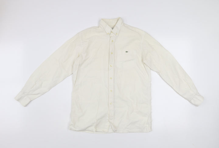 Lacoste Men’s Ivory Long Sleeve Button-Up Cotton Shirt Size 14
