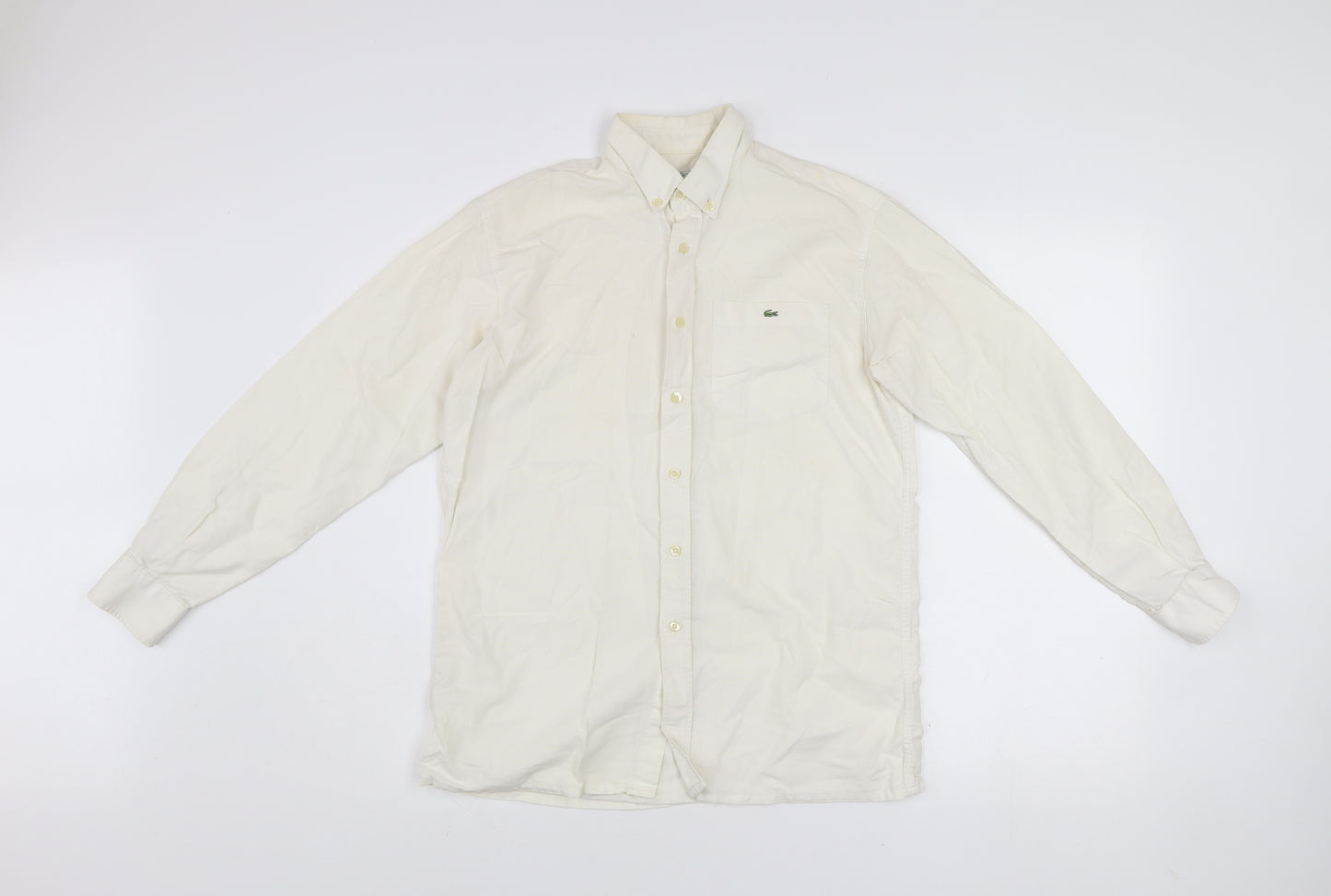 Lacoste Men’s Ivory Long Sleeve Button-Up Cotton Shirt Size 14