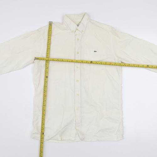Lacoste Men’s Ivory Long Sleeve Button-Up Cotton Shirt Size 14