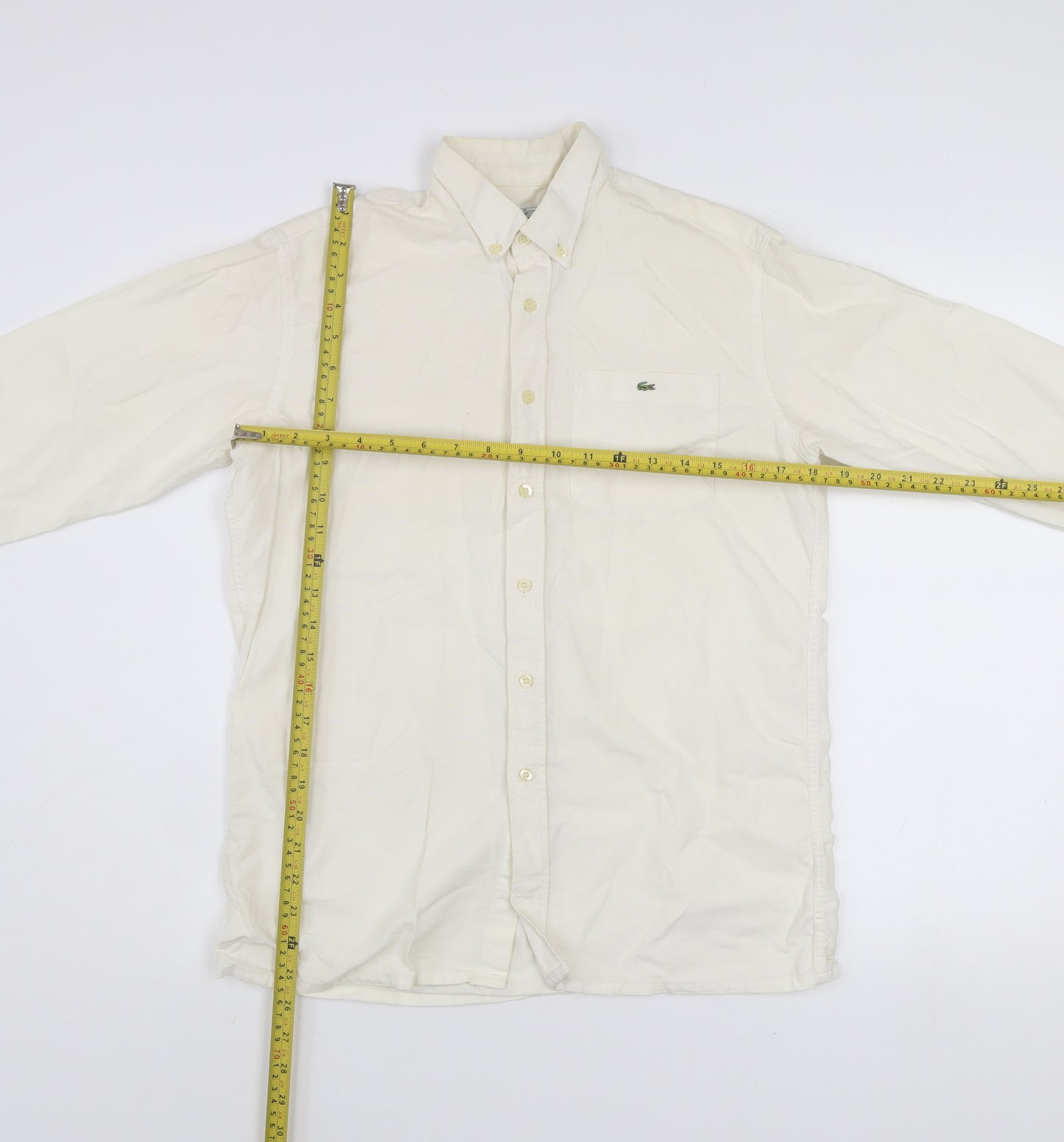 Lacoste Men’s Ivory Long Sleeve Button-Up Cotton Shirt Size 14