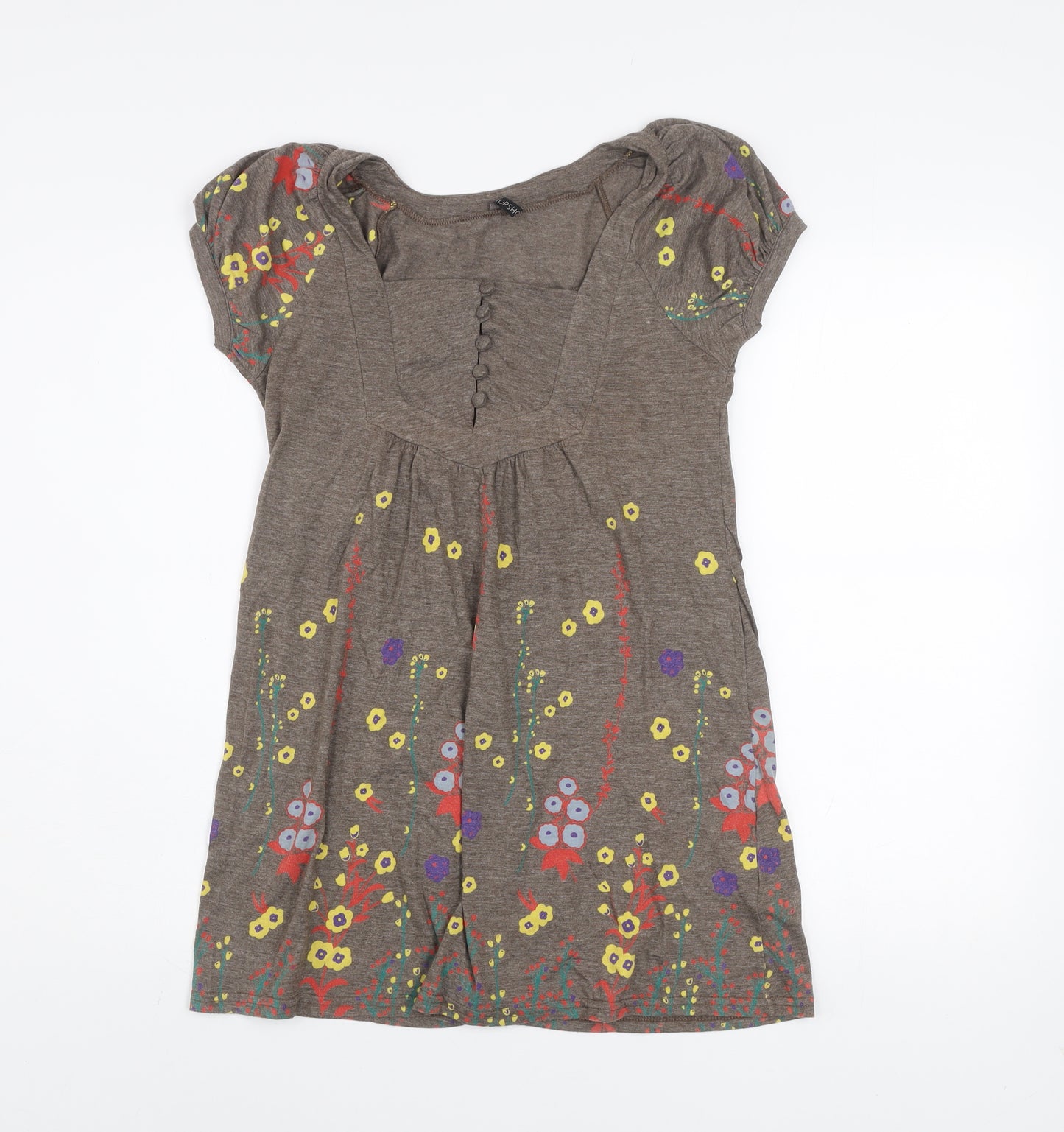 Topshop Women Brown Floral Short Sleeve Shift Dress Size 8