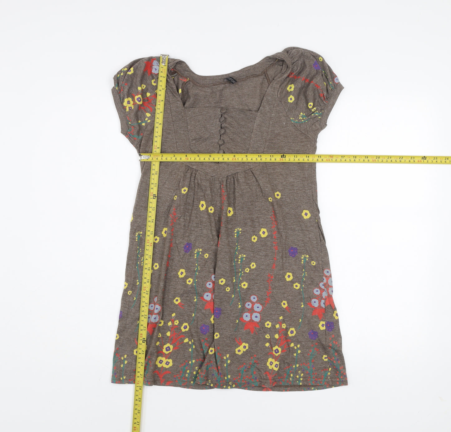Topshop Women Brown Floral Short Sleeve Shift Dress Size 8