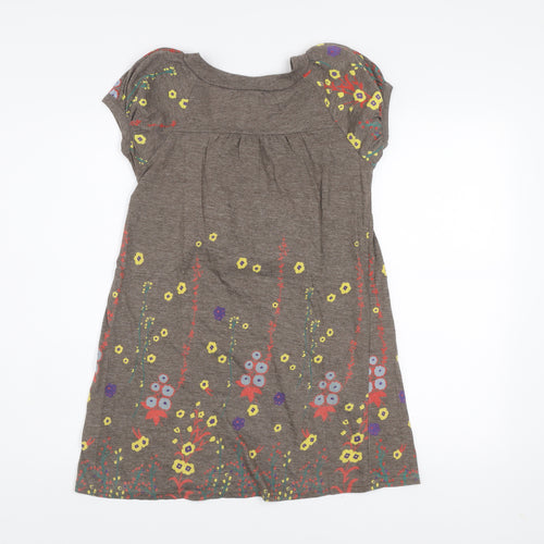 Topshop Women Brown Floral Short Sleeve Shift Dress Size 8