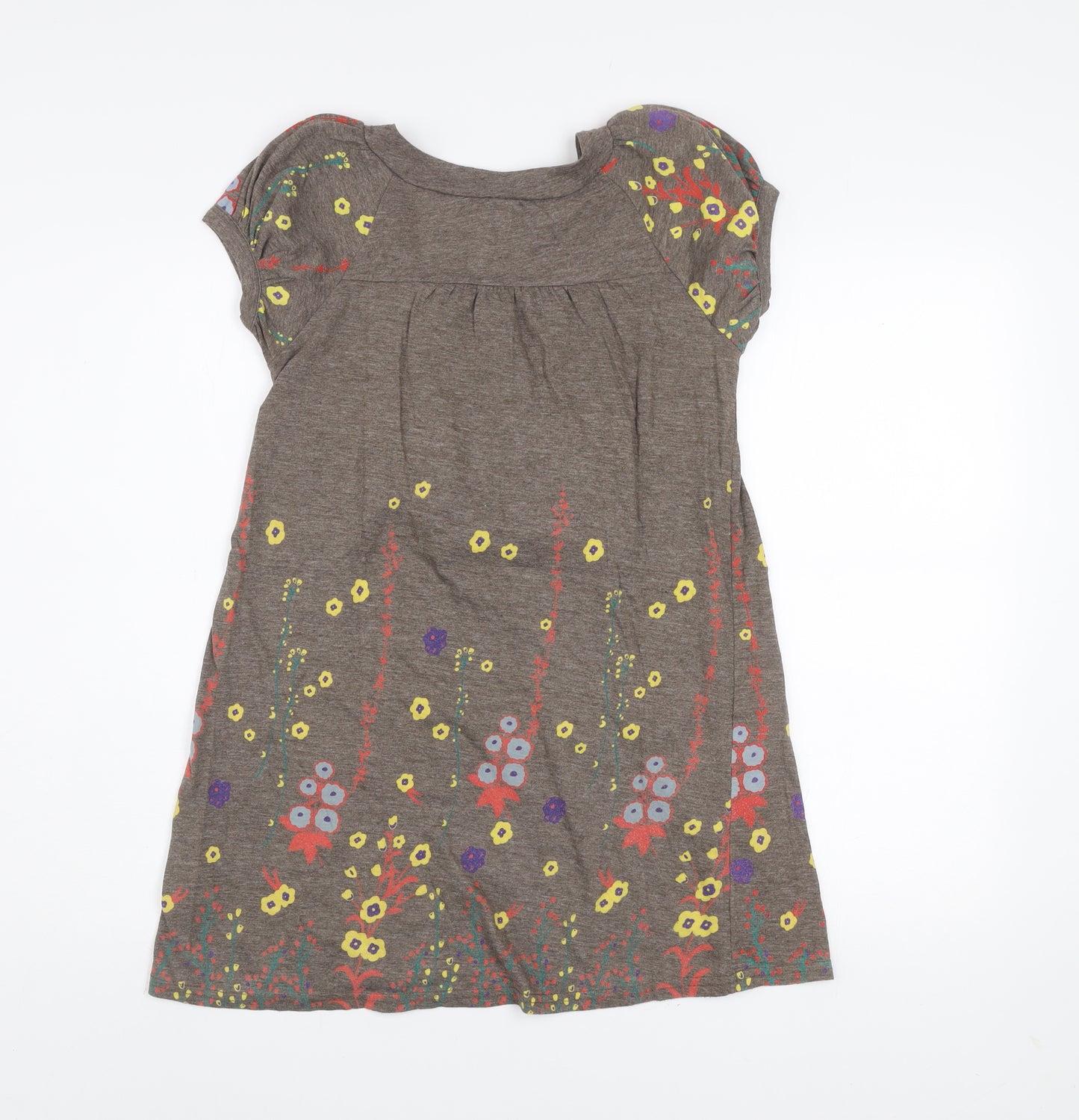 Topshop Women Brown Floral Short Sleeve Shift Dress Size 8