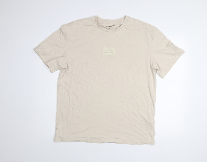 Jack & Jones Men’s Beige XL Short Sleeve Cotton Crew Neck T-Shirt