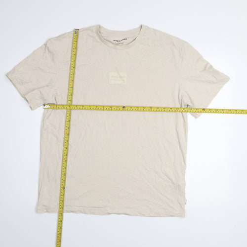 Jack & Jones Men’s Beige XL Short Sleeve Cotton Crew Neck T-Shirt