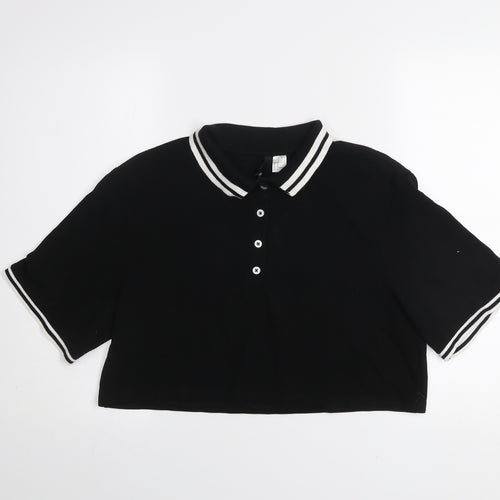 H&M Divided Women’s Black Cropped Polo Shirt Size 12 Cotton