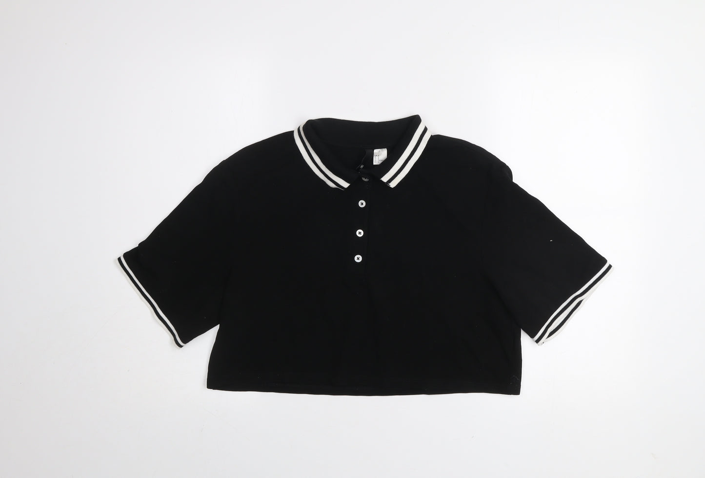 H&M Divided Women’s Black Cropped Polo Shirt Size 12 Cotton