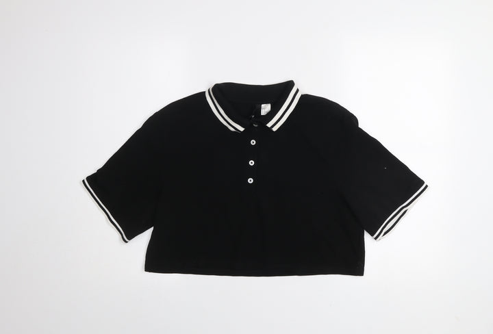 H&M Divided Women’s Black Cropped Polo Shirt Size 12 Cotton