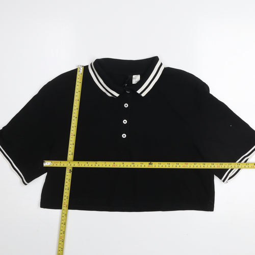 H&M Divided Women’s Black Cropped Polo Shirt Size 12 Cotton