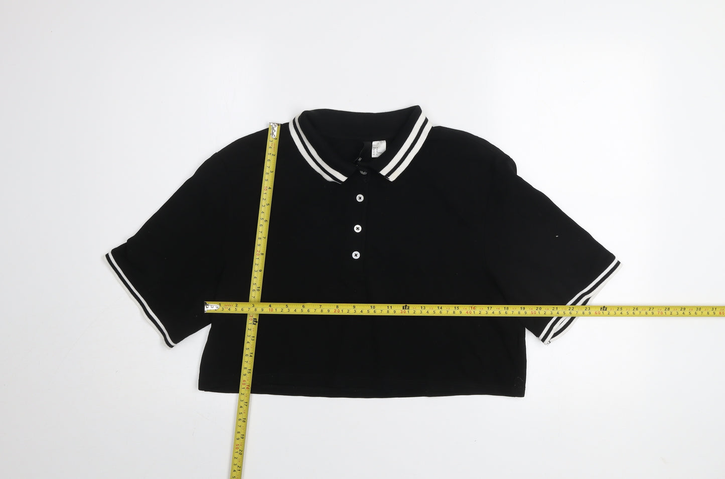 H&M Divided Women’s Black Cropped Polo Shirt Size 12 Cotton