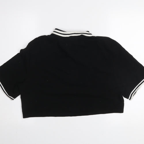 H&M Divided Women’s Black Cropped Polo Shirt Size 12 Cotton