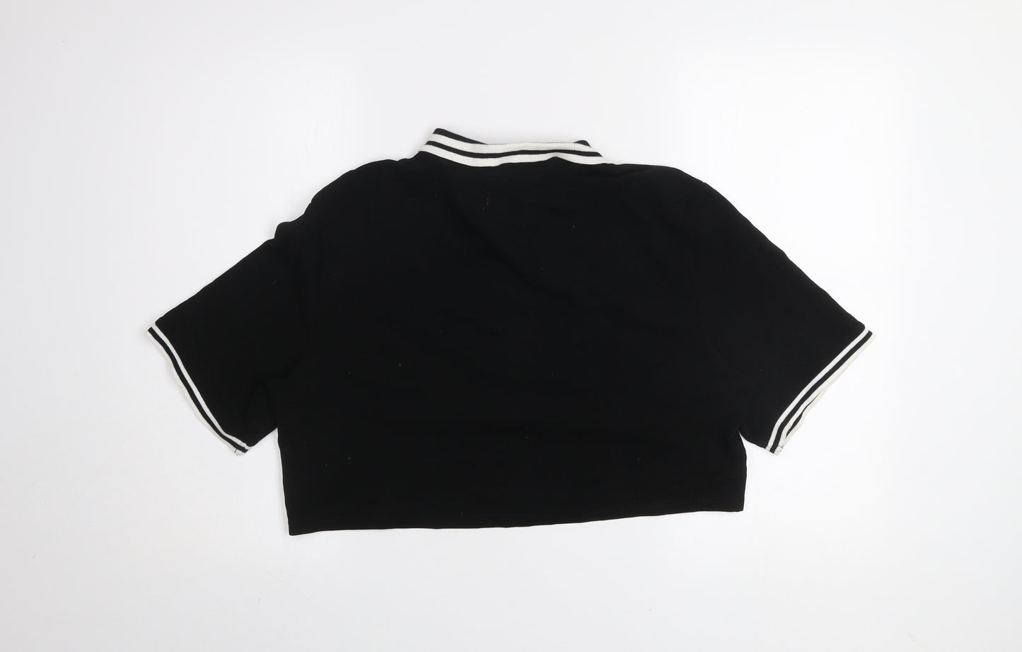 H&M Divided Women’s Black Cropped Polo Shirt Size 12 Cotton