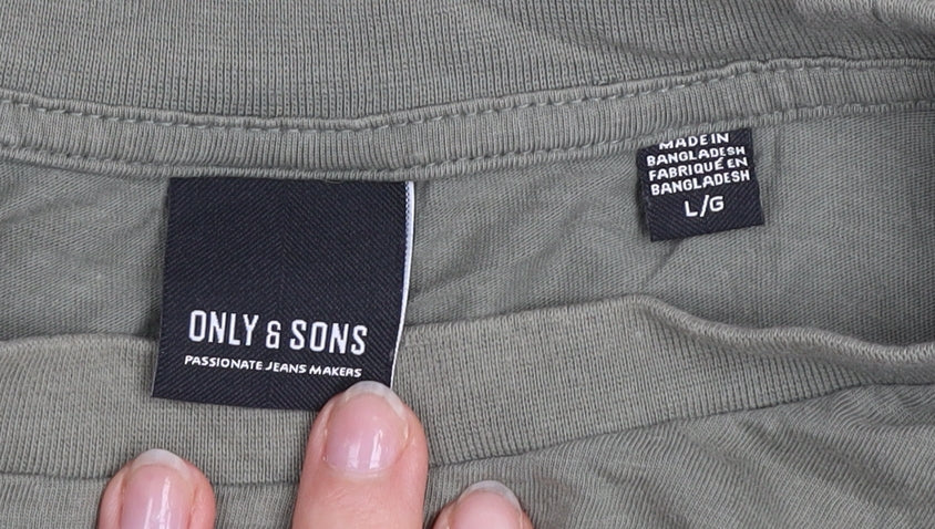 Only & Sons Men's Khaki Green Cotton Crew Neck Short Sleeve T-Shirt Size L