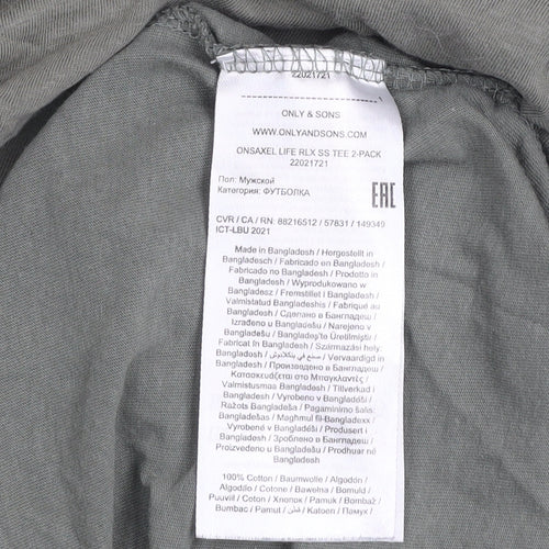 Only & Sons Men's Khaki Green Cotton Crew Neck Short Sleeve T-Shirt Size L