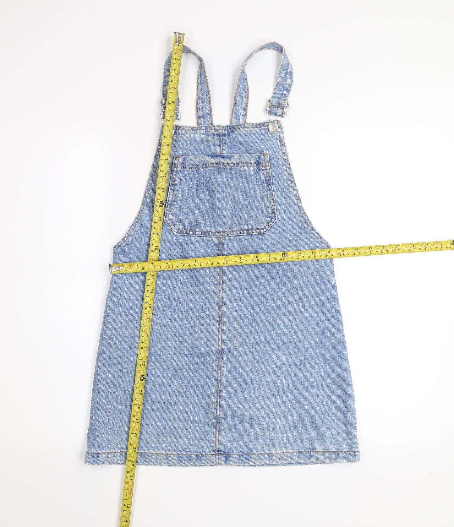 Topshop Women Blue Denim Pinafore Dress Size 6 Petite