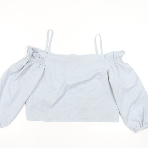 Boohoo Women Blue Off Shoulder Cropped Blouse UK 14