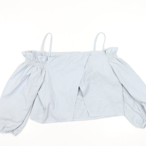 Boohoo Women Blue Off Shoulder Cropped Blouse UK 14