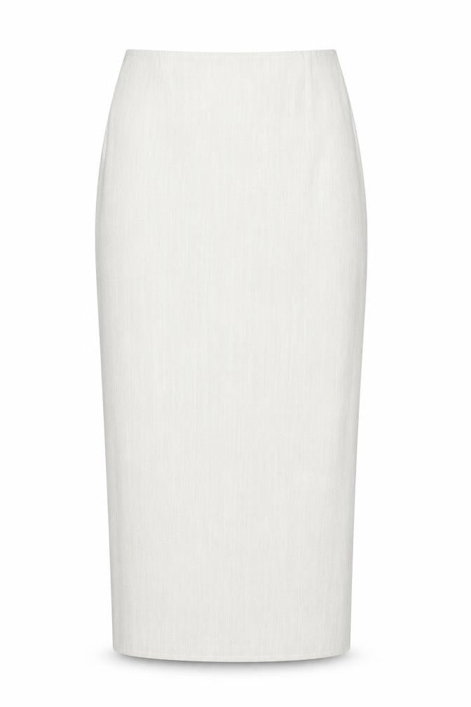 Front view of PRETTYLITTLETHING Women's Beige, size 6, Pencil Midi Skirt