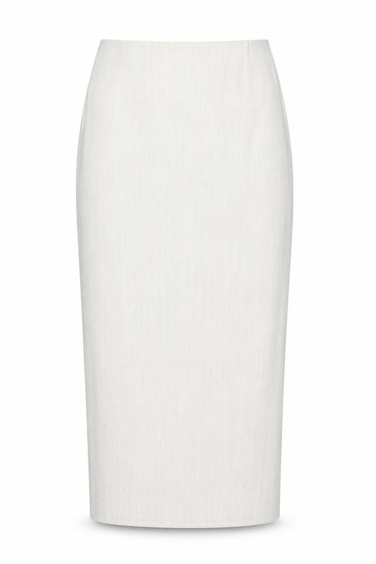 Front view of PRETTYLITTLETHING Women's Beige, size 6, Pencil Midi Skirt
