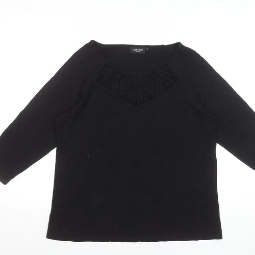 Jeanswest Women's Black Cotton Tunic Blouse Size M 3/4 Sleeve Crochet Detail