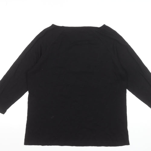 Jeanswest Women's Black Cotton Tunic Blouse Size M 3/4 Sleeve Crochet Detail