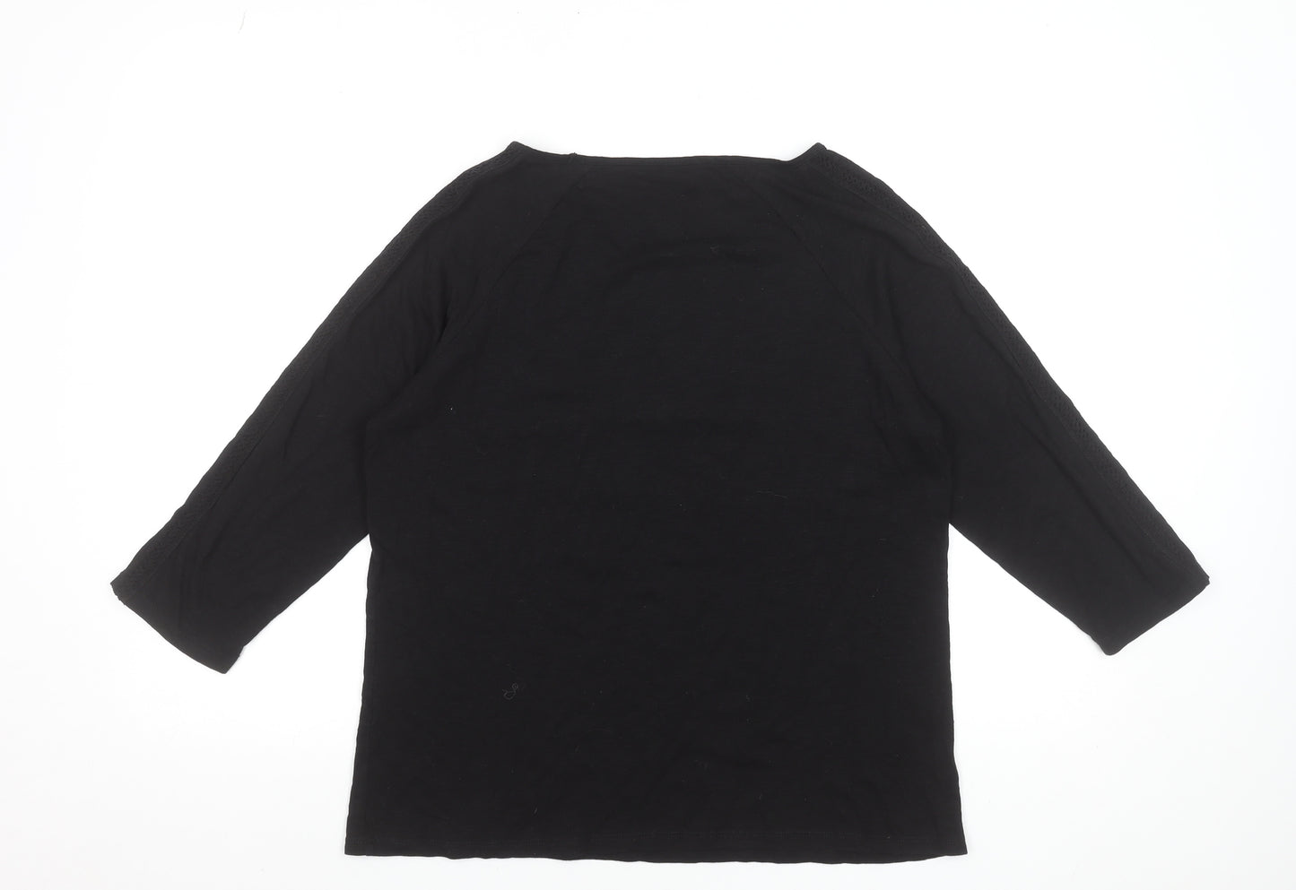 Jeanswest Women's Black Cotton Tunic Blouse Size M 3/4 Sleeve Crochet Detail