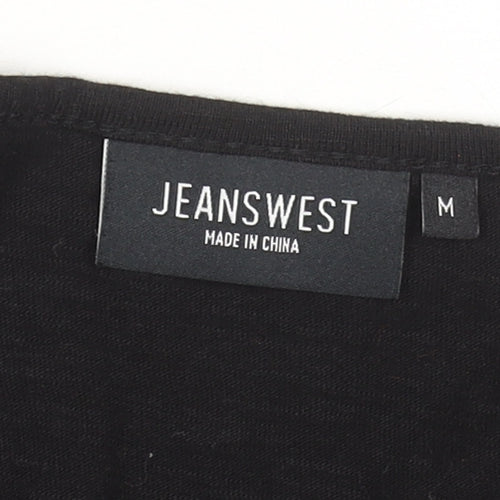 Jeanswest Women's Black Cotton Tunic Blouse Size M 3/4 Sleeve Crochet Detail