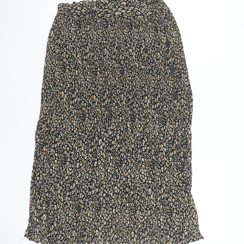 Topshop Women’s Black Leopard Pleated Midi Skirt Size 8