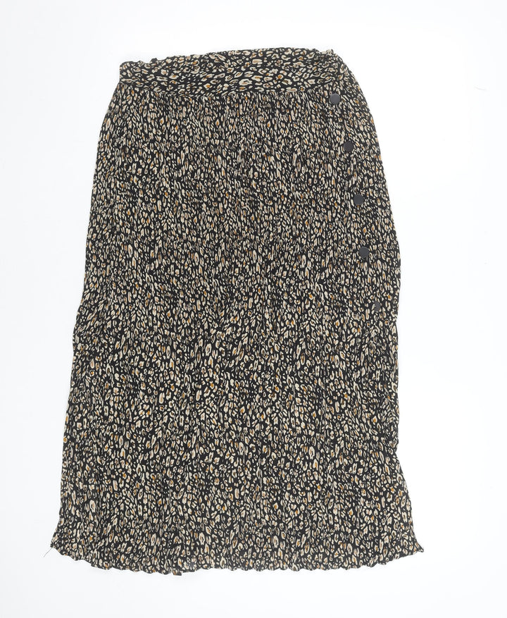 Topshop Women’s Black Leopard Pleated Midi Skirt Size 8
