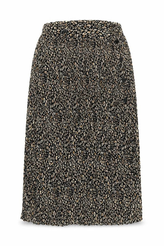 Front view of Topshop Women’s Black Leopard Pleated Midi Skirt, size UK 8