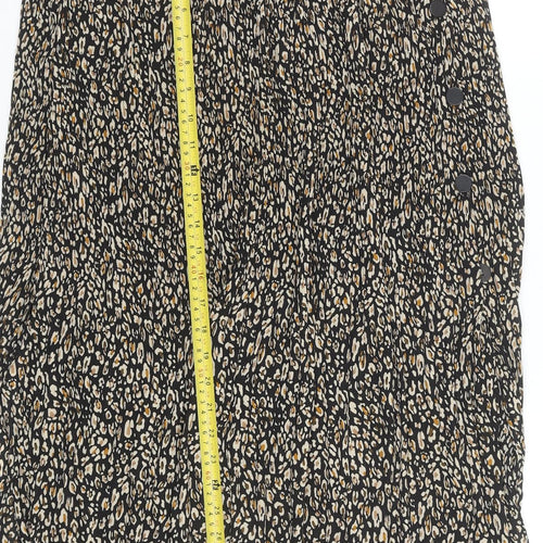 Topshop Women’s Black Leopard Pleated Midi Skirt Size 8
