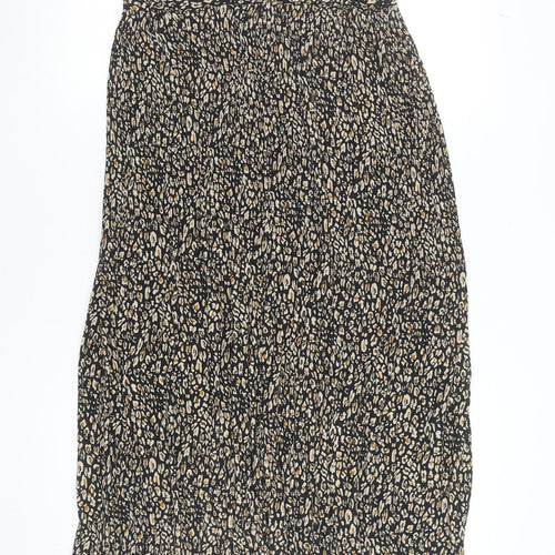 Topshop Women’s Black Leopard Pleated Midi Skirt Size 8