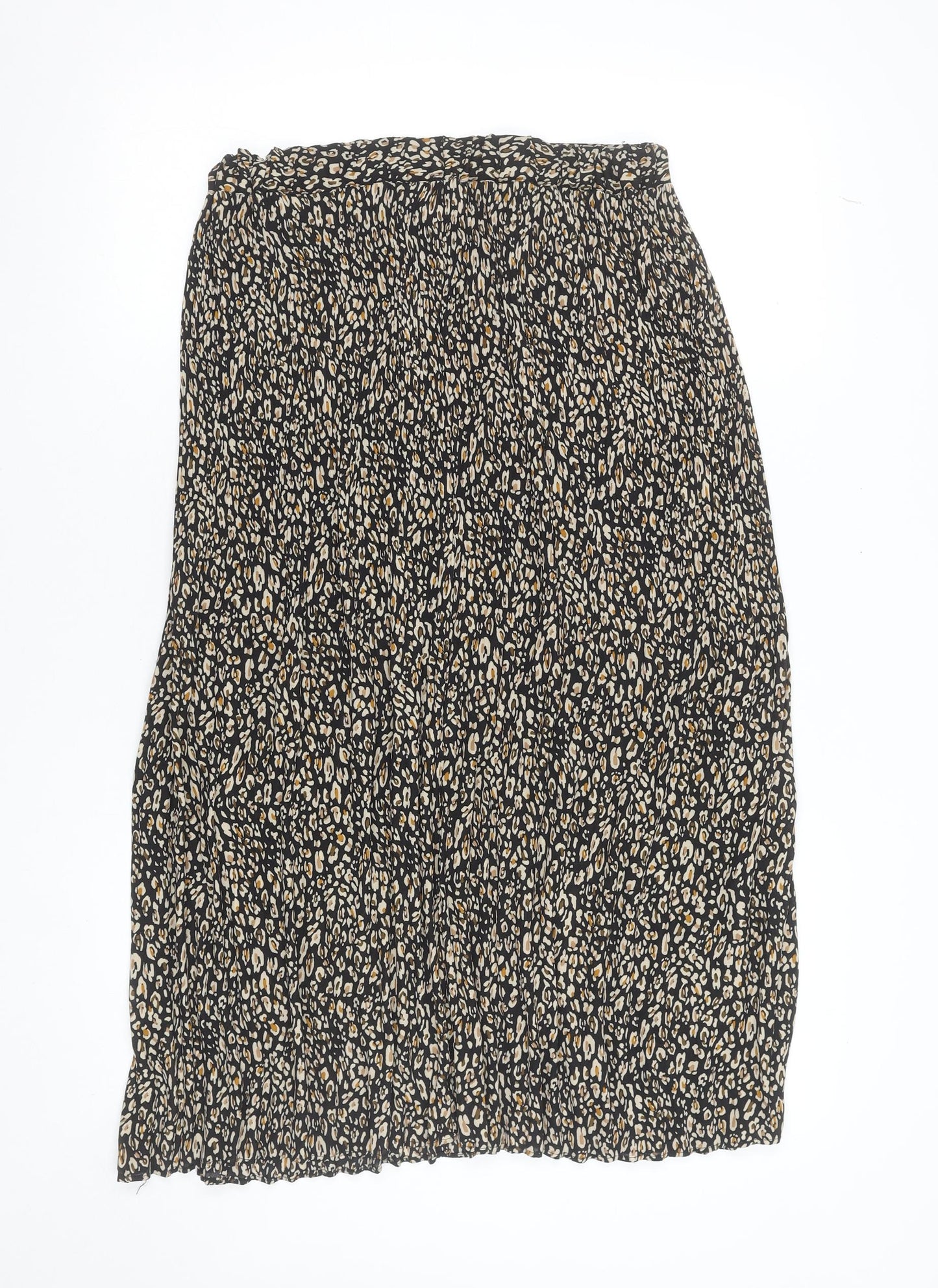 Topshop Women’s Black Leopard Pleated Midi Skirt Size 8