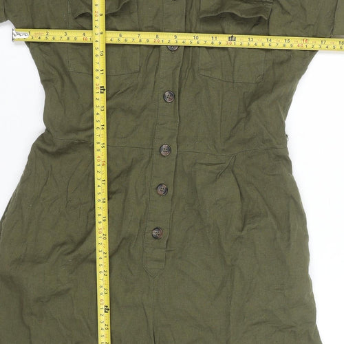 New Look Women Green Button-Up Collared Short Sleeve Playsuit Size 12