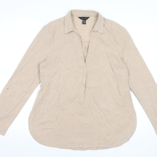 New Look Women's Beige Long Sleeve Linen Blend Tunic Blouse UK 8