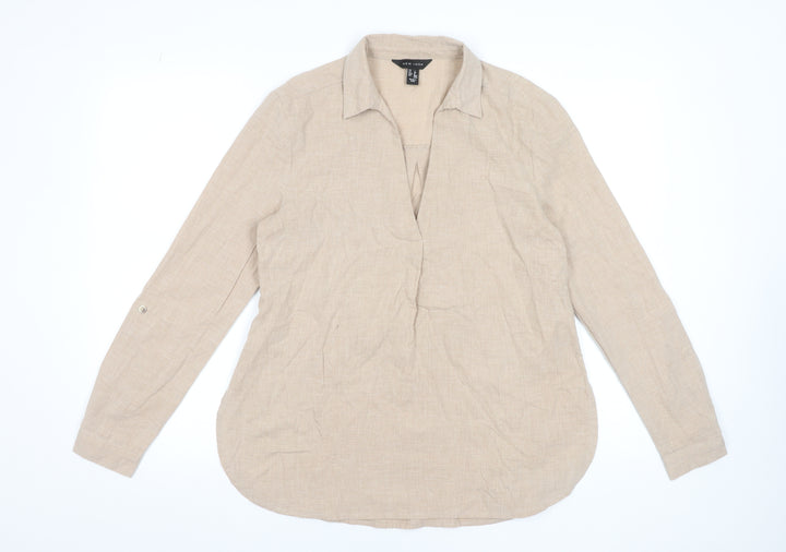 New Look Women's Beige Long Sleeve Linen Blend Tunic Blouse UK 8