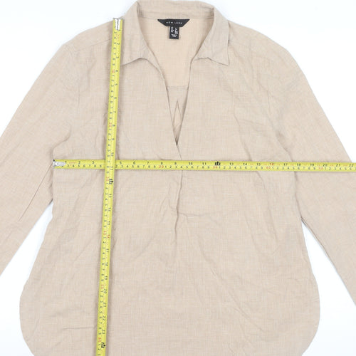New Look Women's Beige Long Sleeve Linen Blend Tunic Blouse UK 8