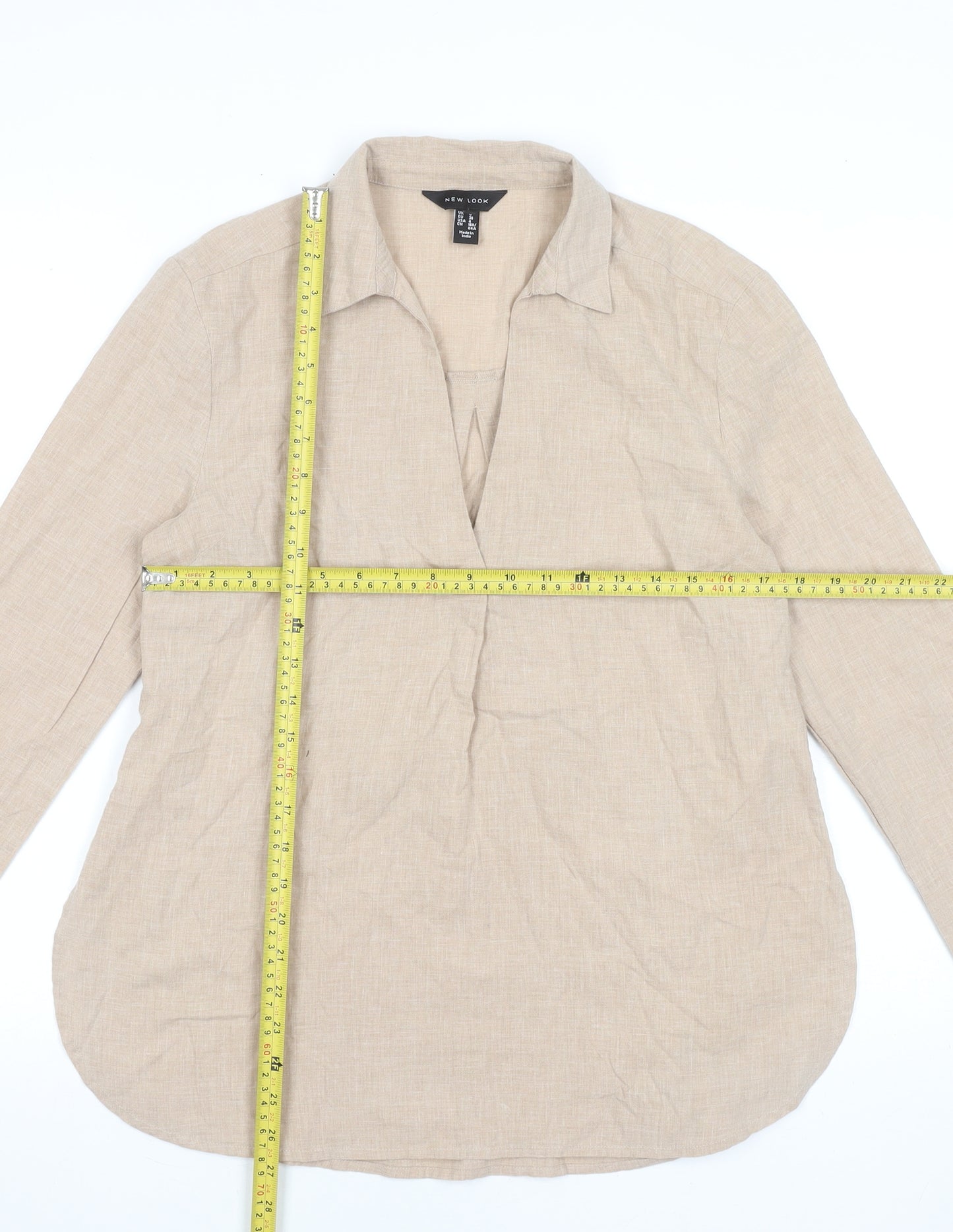 New Look Women's Beige Long Sleeve Linen Blend Tunic Blouse UK 8