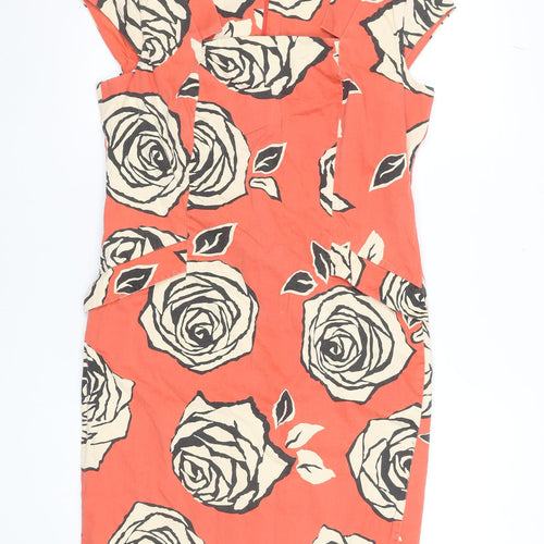 Roman Women Orange Floral Sheath Knee Length Dress Size 14